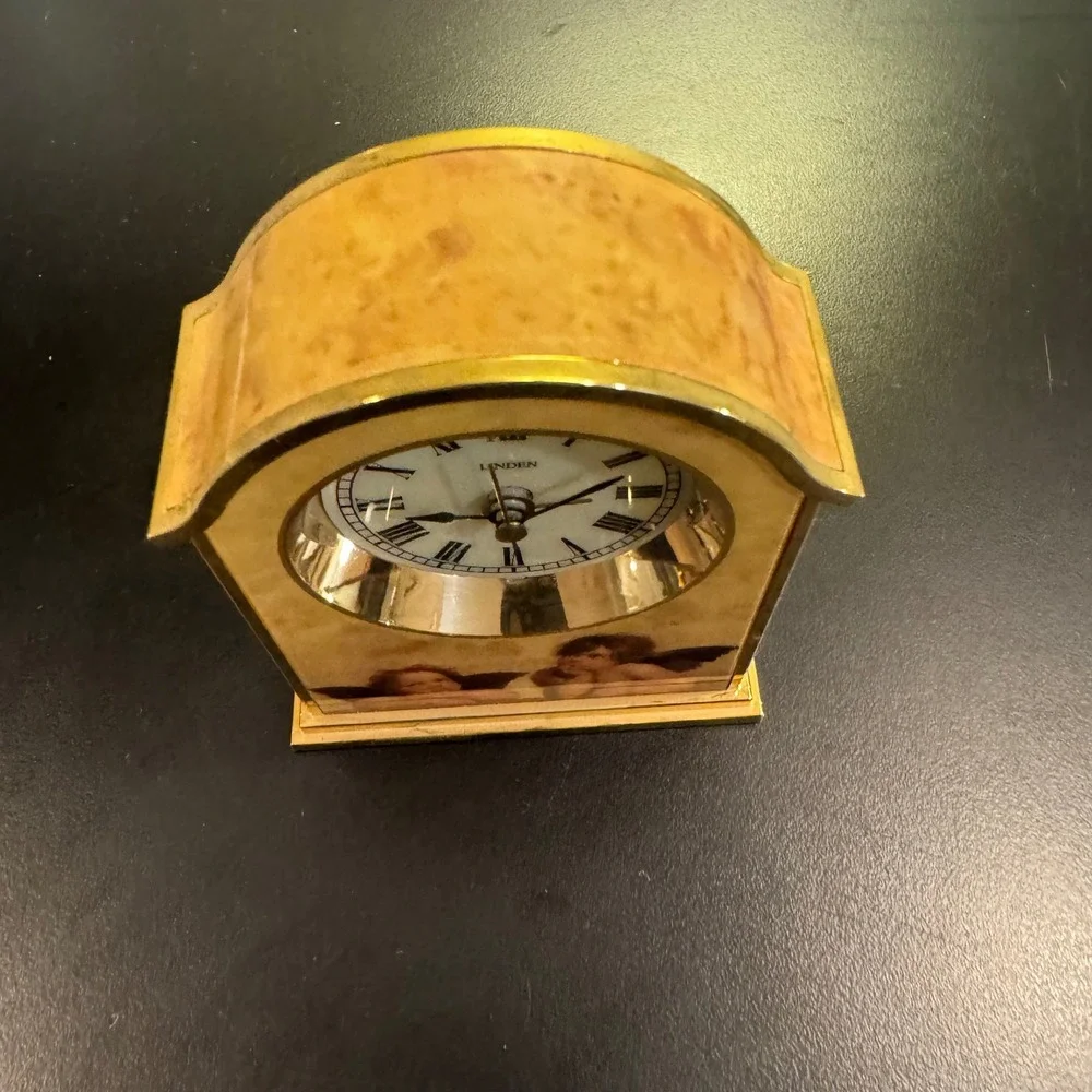 Linden Alarm Clock Desk Gold Raphael Angels Cherubs‎ Roman Numeral Quartz B-11